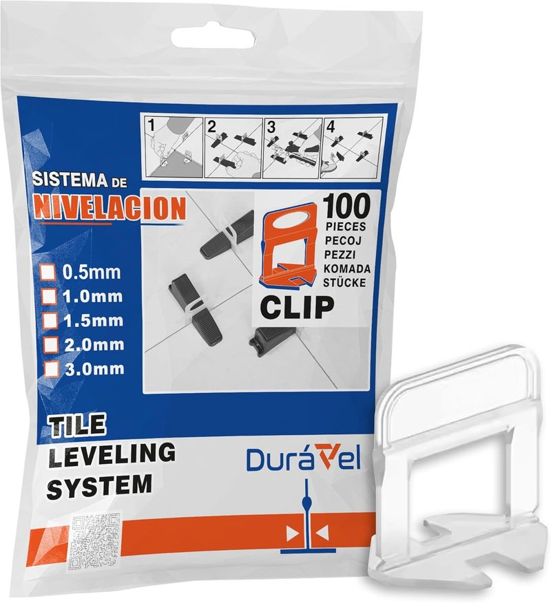 درافل مجموعة مشابك نظام تسوية البلاط من دورافيل - 100 قطعة - أدوات تسوية البلاط قابلة لإعادة الاستخدام للتركيب الاحترافي (1.5 مم) - Image 1